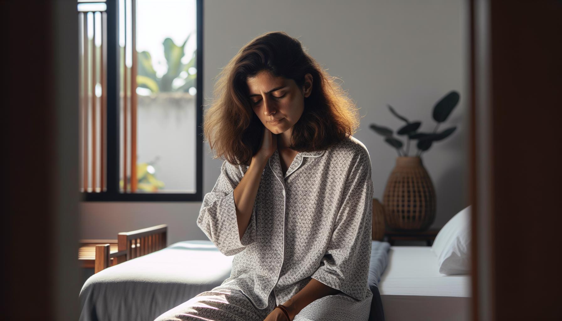 Woman Experiencing Neck Pain After Waking Up From Sleep