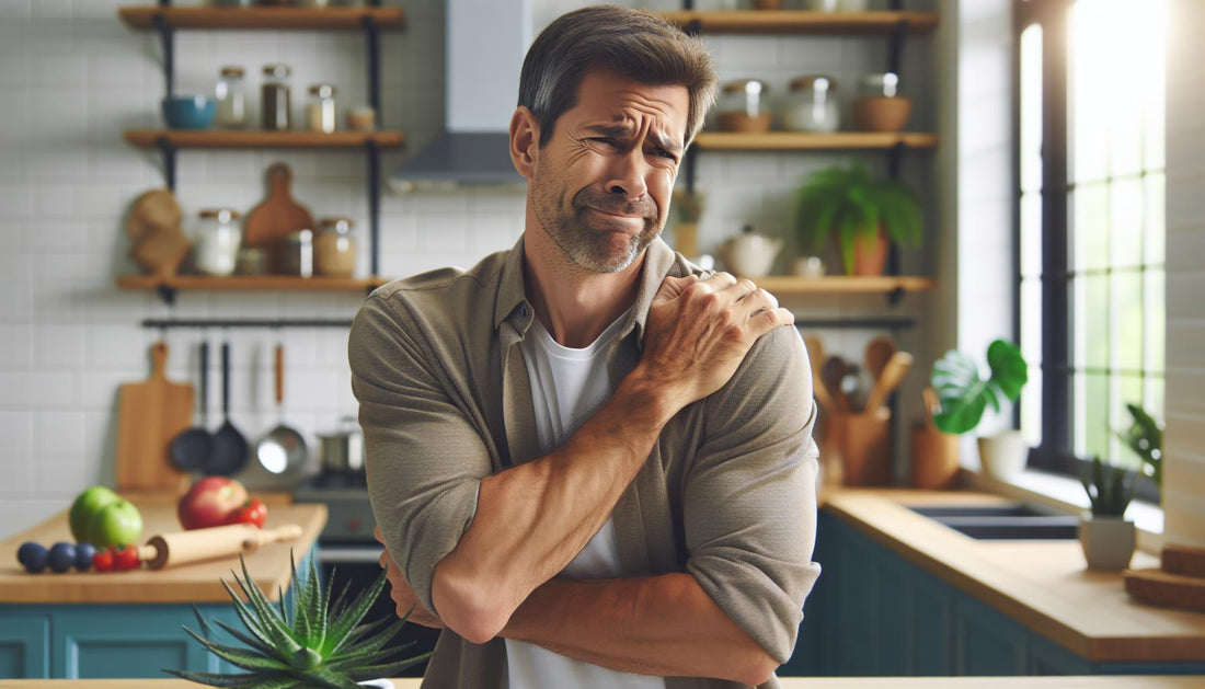 Man holding his shoulder seemingly in pain